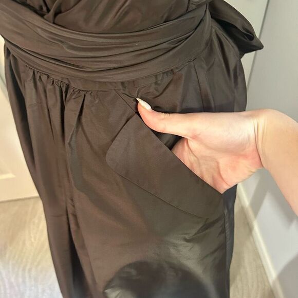 BCBG Maxazria Brown Halter Silk Bow Wrap Midi Dress 8 - Picture 3 of 7